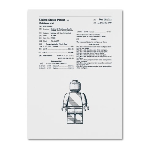 Trademark Fine Art Claire Doherty 'Lego Man Patent 1979 White' Canvas Art, 14x19 CDO0188-C1419GG